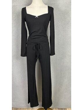 OMKAGI Women's  2 Piece Lounge Set Square Neck Long Sleeve Black Size Med NWOT's